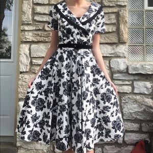Hell Bunny Black and White Rose Dress